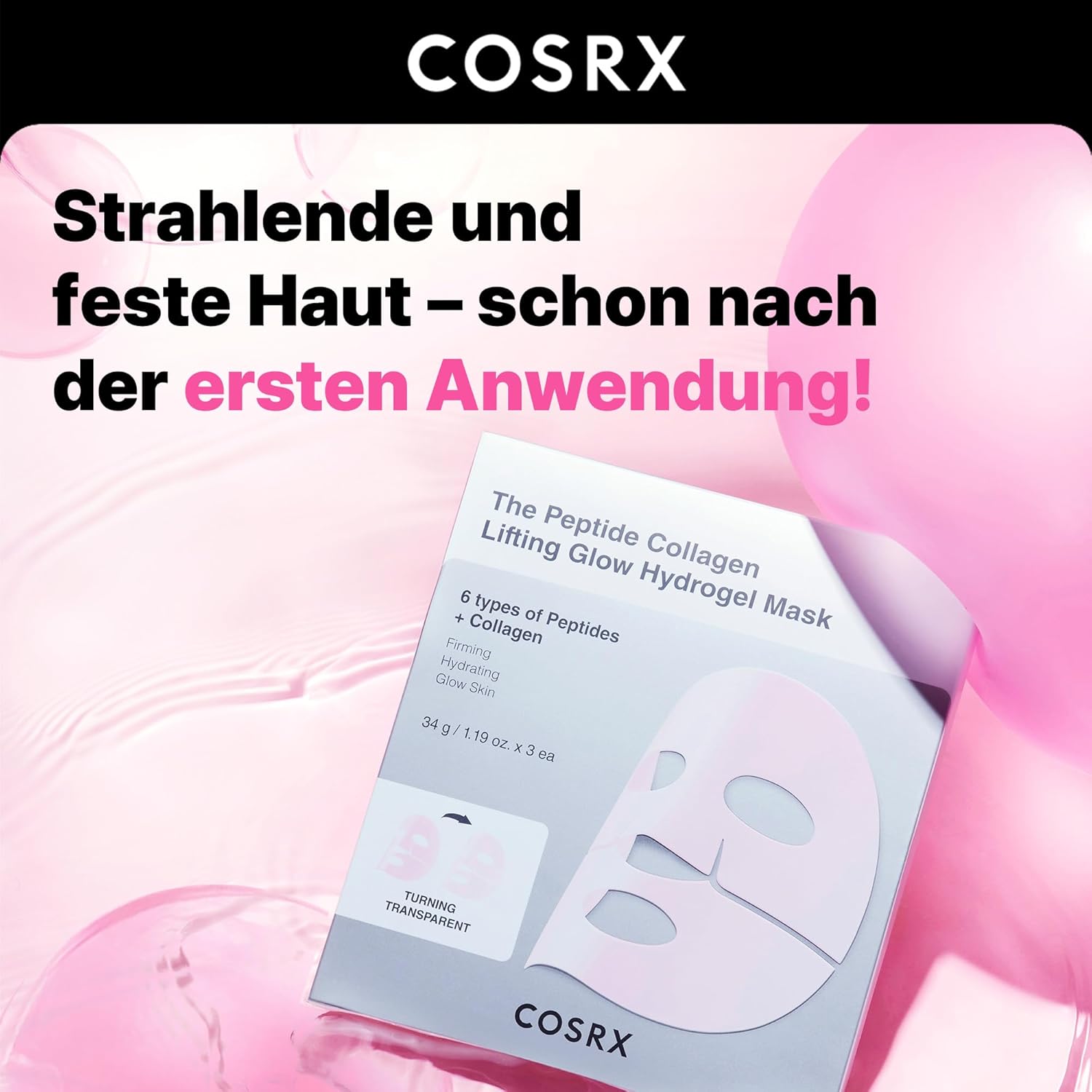COSRX Pink Peptide Collagen Lifting Glow Hydrogel Gesichtsmasken