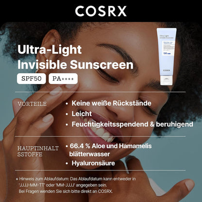 COSRX Ultra-Light Invisible Sonnencreme SPF50